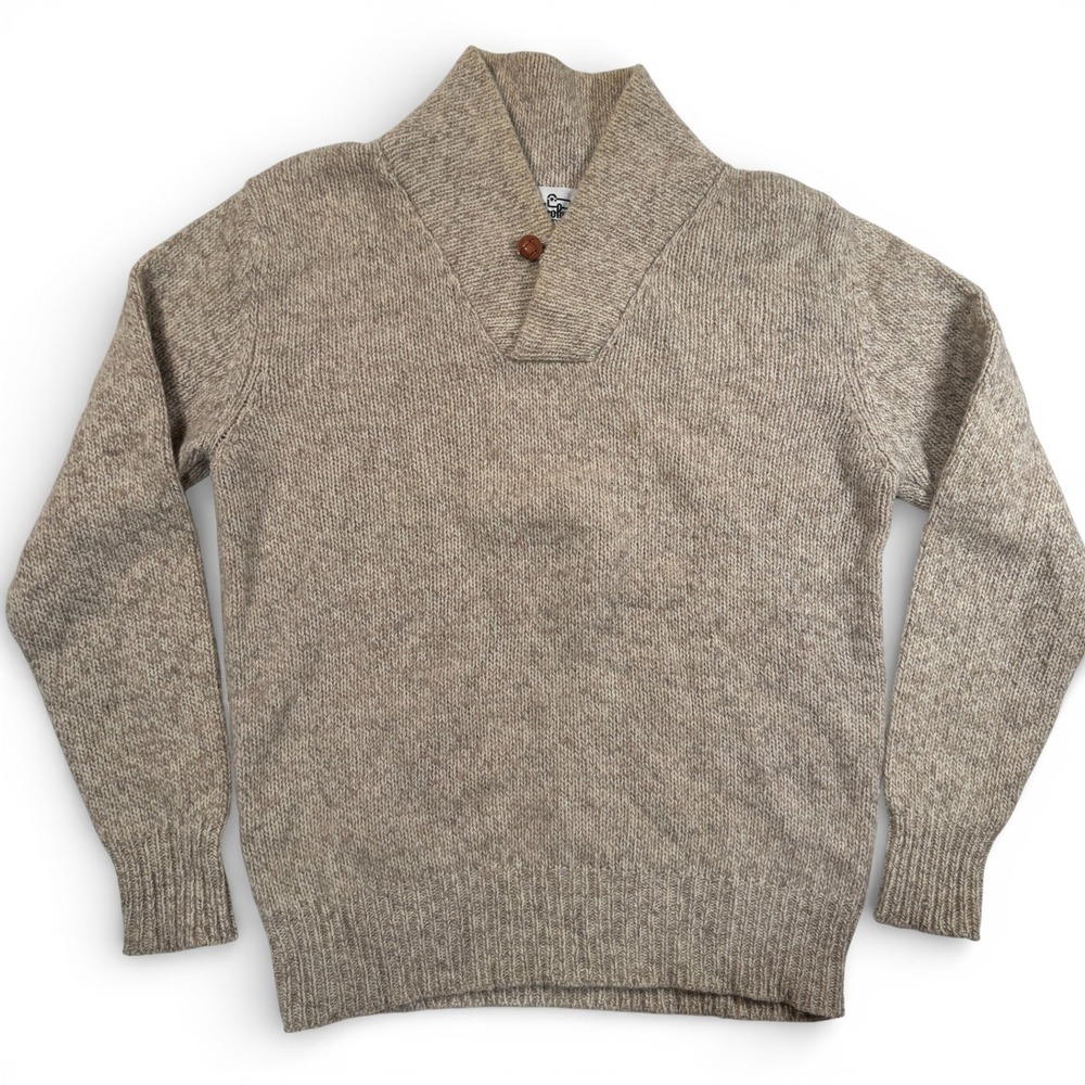 Woolrich‎ Shawl Collar Pullover Sweater Mens Large Tan Wool Blend Button Chunky